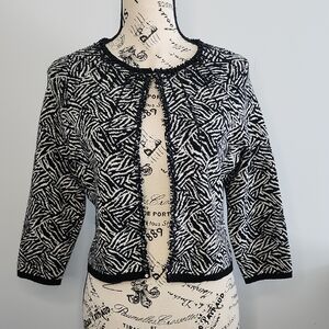 Dana Buchman Black and White Zebra Print Wool Cardigan Size Small